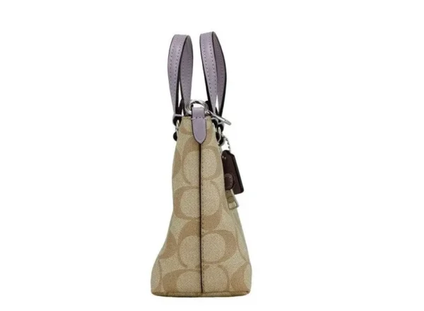 COACH Women's Gallery Mini Khaki Lilac Signature Coated Canvas Crossbody Bag