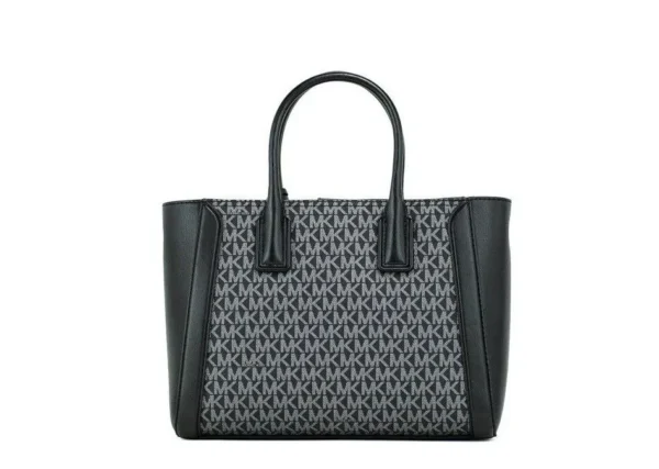 Michael Kors Women's Kali Medium Black Signature PVC Satchel handbag Purse Ipad Case