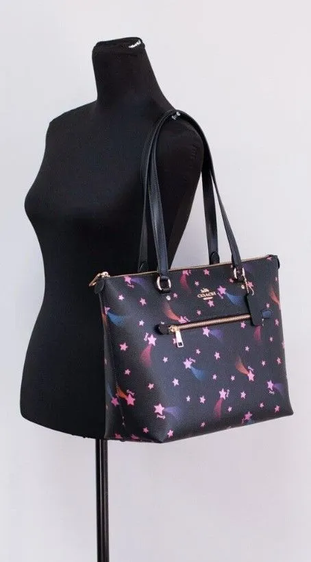 COACH Women's Disco Star Print Crossgrain Leather Gallery Shoulder Tote Handbag