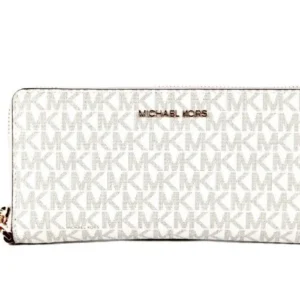 Michael Kors Women's Jet Set Travel Large Black Pebble Leather Continental Wrist Wallet