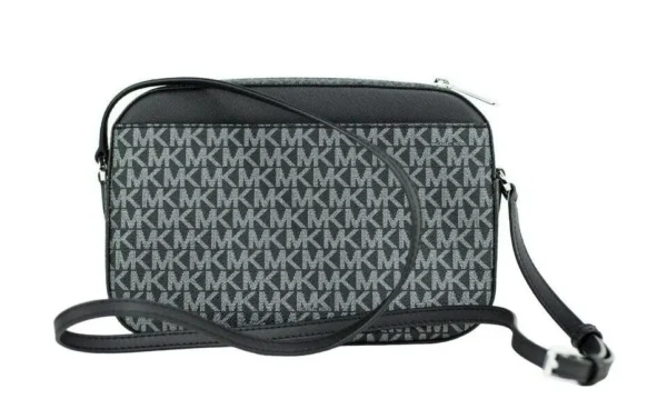 Michael Kors Women's Jet Set Large East West Black Silver PVC Zip Chain Crossbody Bag