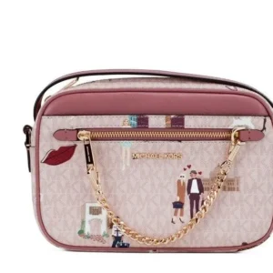 Michael Kors Women's Briley Small Luggage Signature Canvas Messenger Crossbody Handbag