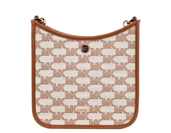 Michael Kors Women's Briley Small Luggage Signature Canvas Messenger Crossbody Handbag