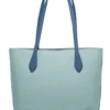COACH Women's Kia Medium Aqua Multi Colorblock Pebbled Leather Tote Bag Handbag
