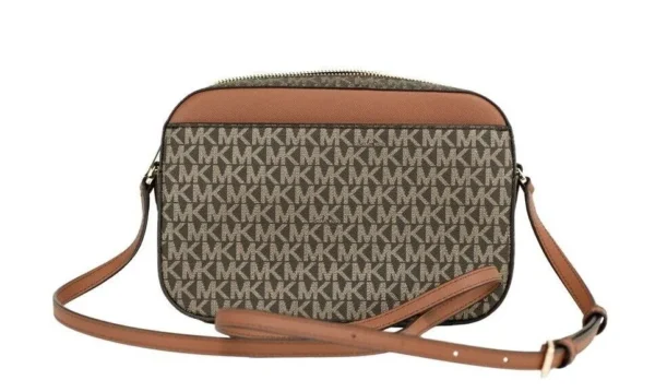 Michael Kors Women's Jet Set Large East West Brown Gold PVC Zip Chain Crossbody Bag