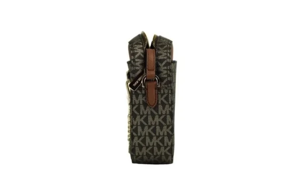 Michael Kors Women's Jet Set Large East West Brown Gold PVC Zip Chain Crossbody Bag