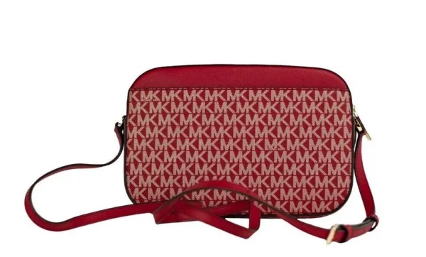 Michael Kors Women's Jet Set Large East West Chili Pale Gold PVC Zip Chain Crossbody Bag