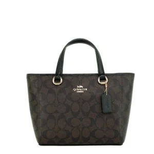 COACH Women's Alice Small Brown Black Crossgrain Leather Satchel Crossbody Bag