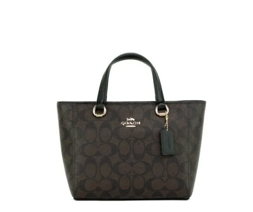 COACH Women's Alice Small Brown Black Crossgrain Leather Satchel Crossbody Bag