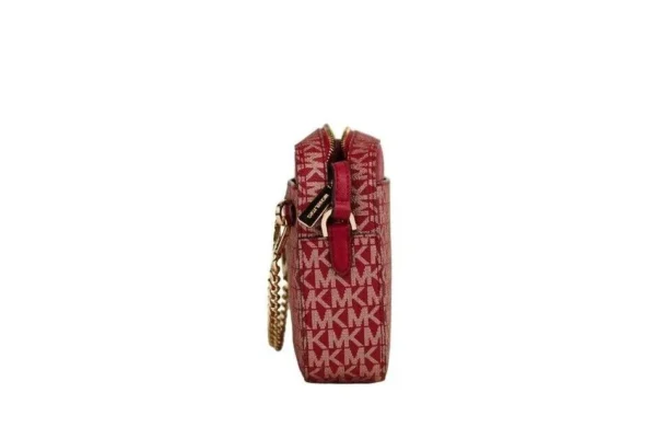 Michael Kors Women's Jet Set Large East West Chili Pale Gold PVC Zip Chain Crossbody Bag