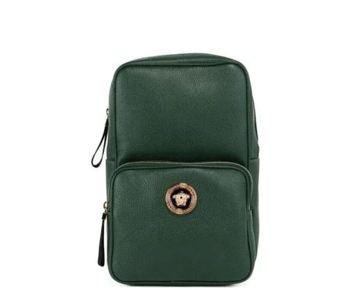 Versace Women's Medusa Small Dark Green Calf Leather Sling Pack Backpack Bookbag Bag