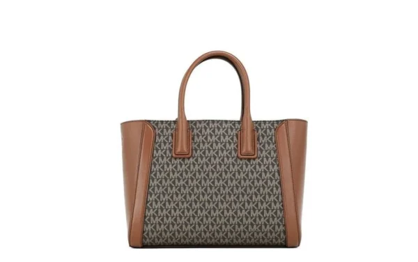 Michael Kors Women's Kali Medium Brown Signature PVC Satchel Purse Handbag Ipad Case