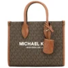Michael Kors Women's Mirella Small Brown PVC Top Zip Shopper Tote Crossbody Handbag
