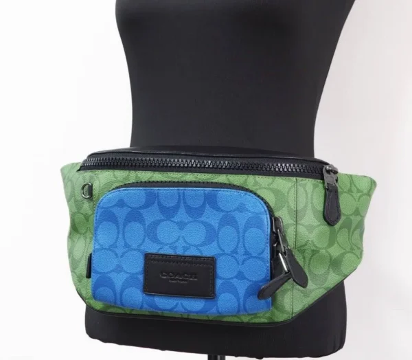 COACH Women's Neon Green Multi Blocked Signature Canvas Track Waist Belt Bag