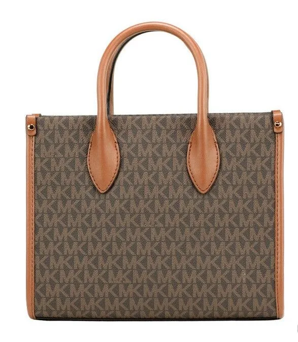 Michael Kors Women's Mirella Small Brown PVC Top Zip Shopper Tote Crossbody Handbag