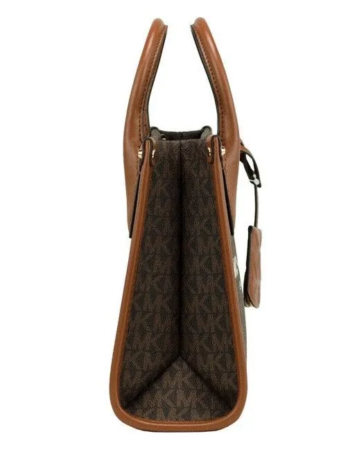 Michael Kors Women's Mirella Small Brown PVC Top Zip Shopper Tote Crossbody Handbag