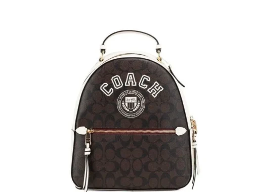 COACH Women's Varsity Brown Chalk Signature Coated Canvas Jordyn Backpack Bag