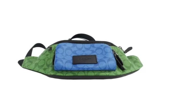 COACH Women's Neon Green Multi Blocked Signature Canvas Track Waist Belt Bag
