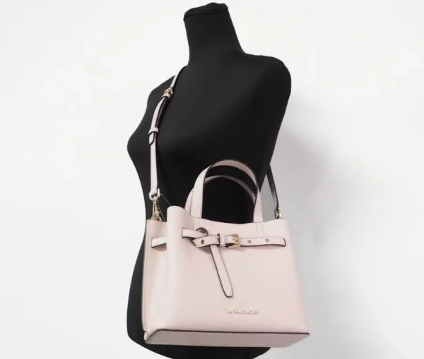 Michael Kors Women's Emilia Small Powder Blush Pebbled Leather Satchel Crossbody Handbag