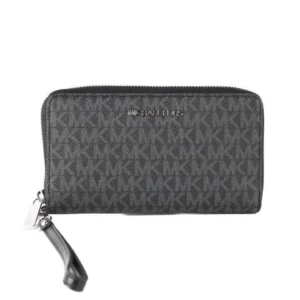 Michael Kors Women's Jet Set Travel Large Black Quilted Vegan Leather Trifold Wallet