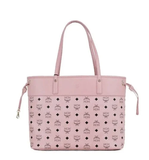 MCM Women's Aren Medium Soft Pink Mixed Visetos Leather Shopper Shoulder Tote Handbag