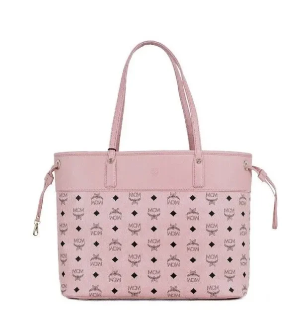 MCM Women's Aren Medium Soft Pink Mixed Visetos Leather Shopper Shoulder Tote Handbag