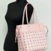 MCM Women's Aren Medium Soft Pink Mixed Visetos Leather Shopper Shoulder Tote Handbag