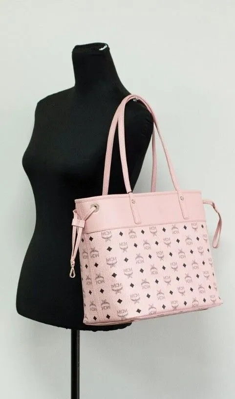 MCM Women's Aren Medium Soft Pink Mixed Visetos Leather Shopper Shoulder Tote Handbag