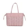 MCM Women's Aren Medium Soft Pink Mixed Visetos Leather Shopper Shoulder Tote Handbag