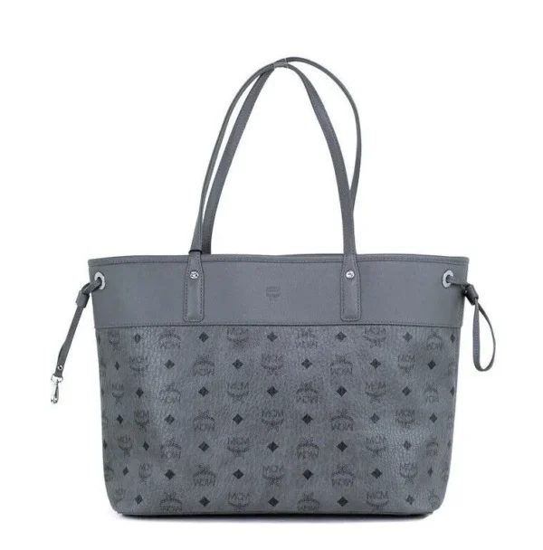 MCM Women's Aren Medium Dark Grey Mixed Visetos Leather Shopper Shoulder Tote Handbag