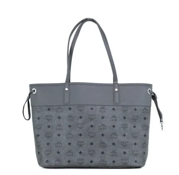 MCM Women's Aren Medium Dark Grey Mixed Visetos Leather Shopper Shoulder Tote Handbag