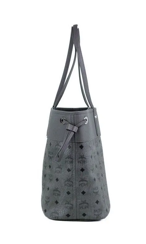 MCM Women's Aren Medium Dark Grey Mixed Visetos Leather Shopper Shoulder Tote Handbag