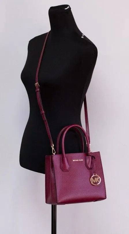 Michael Kors Women's Mercer Medium Mulberry Leather Messenger Crossbody Handbag Purse