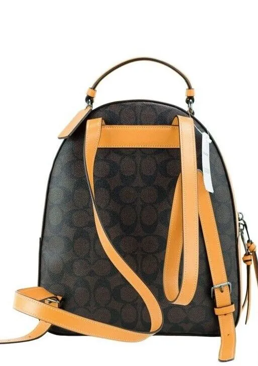 COACH Women's Varsity Brown Buttercup Signature Coated Canvas Jordyn Backpack