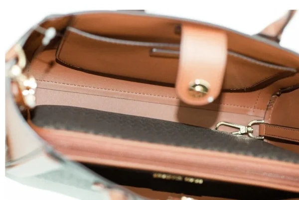 Michael Kors Women's Kali Medium Brown Signature PVC Satchel Purse Handbag Ipad Case