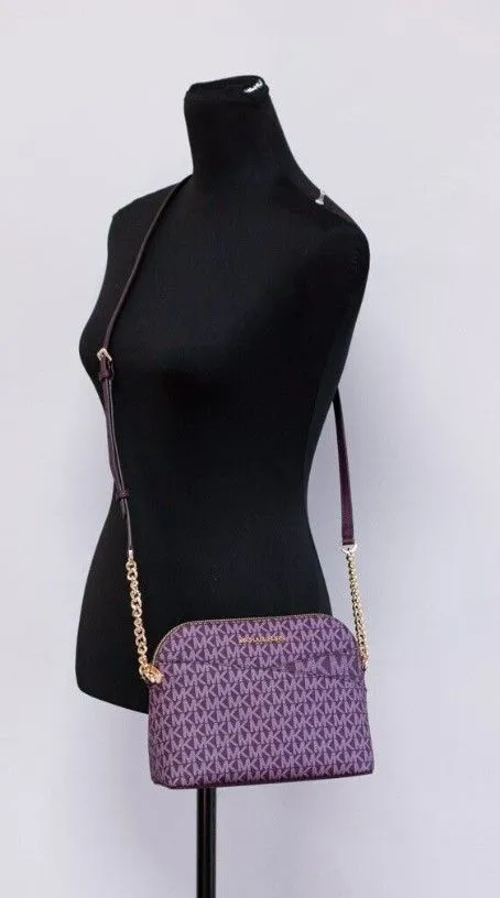 Michael Kors Women's Jet Set Medium Bordeaux Signature PVC X Cross Dome Crossbody Bag