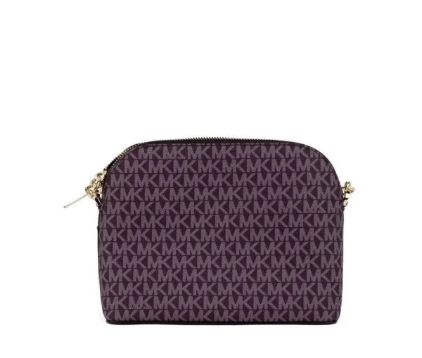 Michael Kors Women's Jet Set Medium Bordeaux Signature PVC X Cross Dome Crossbody Bag