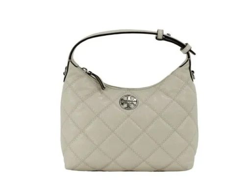 Tory Burch Women's Willa Mini New Cream Quilted Leather Hobo Shoulder Handbag