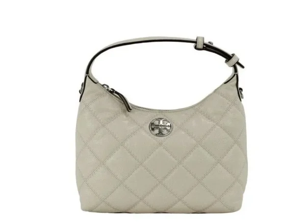 Tory Burch Women's Willa Mini New Cream Quilted Leather Hobo Shoulder Handbag