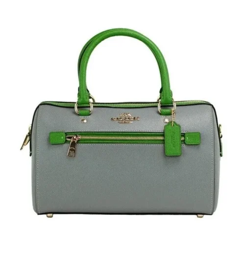 COACH Women's Rowan Multi Kelly Green Colorblock Leather Satchel Crossbody Bag