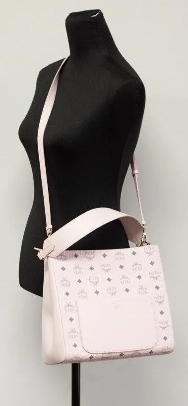 MCM Women's Aren Medium Powder Pink Mixed Visetos Leather Hobo Shoulder Bag Handbag
