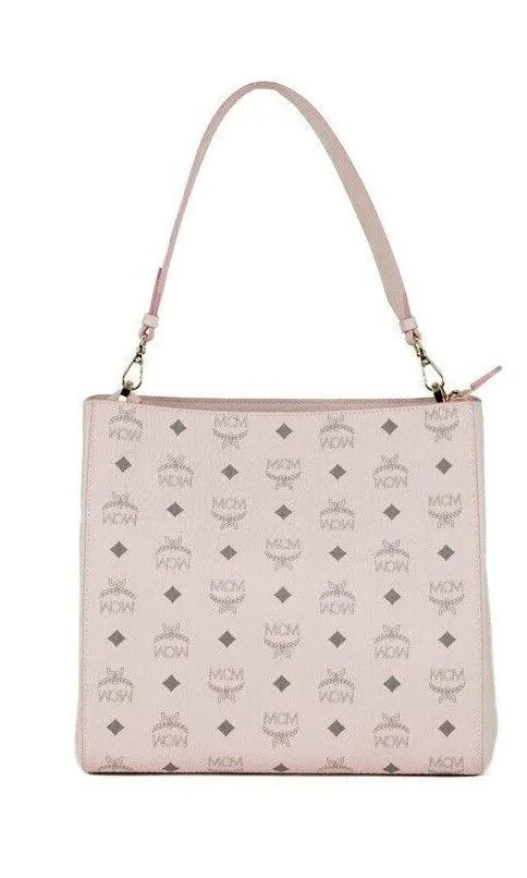MCM Women's Aren Medium Powder Pink Mixed Visetos Leather Hobo Shoulder Bag Handbag
