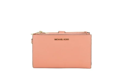 Michael Kors Women's Jet Set Travel Signature Leather Large Double Zip Wristlet Wallet Sherbert