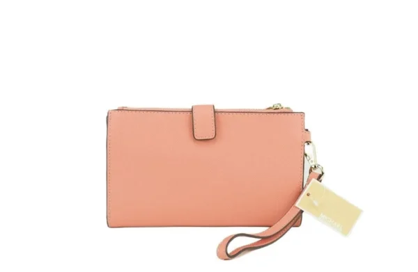 Michael Kors Women's Jet Set Travel Signature Leather Large Double Zip Wristlet Wallet Sherbert