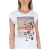 Frankie Morello Women's Chic White Front Print Tee