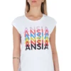 Frankie Morello Women's Elegant White Front Print Tee