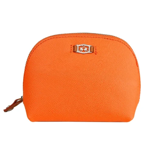 La Martina Women's Chic Orange Leather Cosmetic Bag with Logo