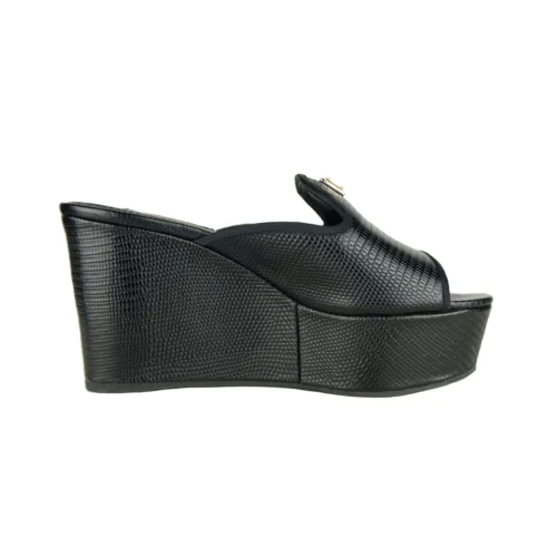 Dolce & Gabbana Women's Chic Calfskin Wedge Sandals in Timeless Black