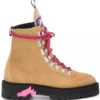 Off-White Women's Elegant Suede Trekking Ankle Boots with Pink Accents