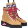 Off-White Women's Elegant Suede Trekking Ankle Boots with Pink Accents